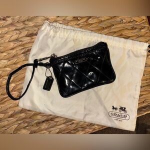 Coach Black Quilted Patent Leather Wristlet